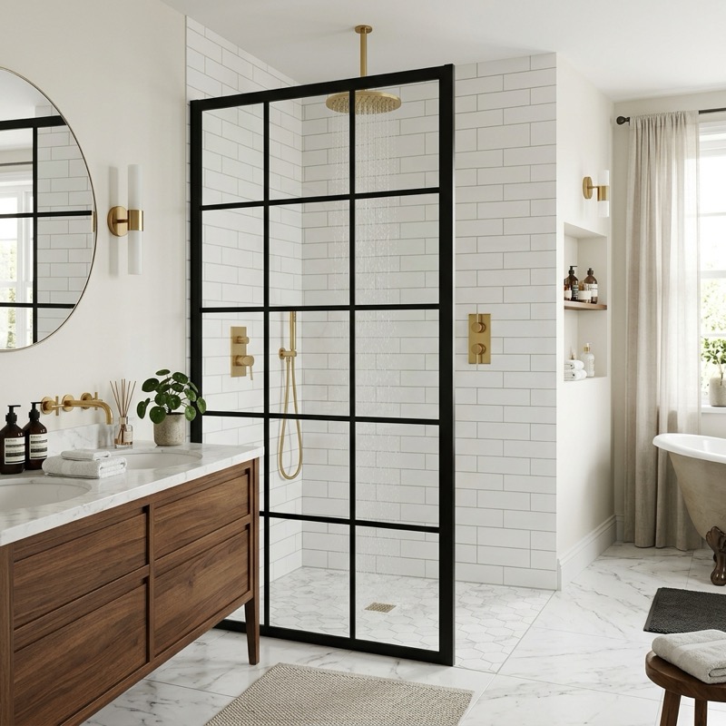 Black Frame Shower Screen: Styling Modern Industrial Baths