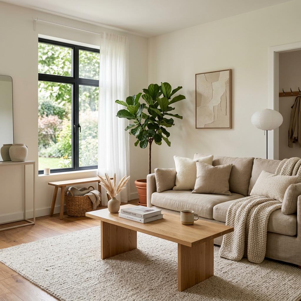 Warm Minimalist Living Room: How to Style a Cozy Clutter-Free Space