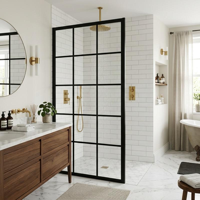 Black Frame Shower Screen: Styling Modern Industrial Baths