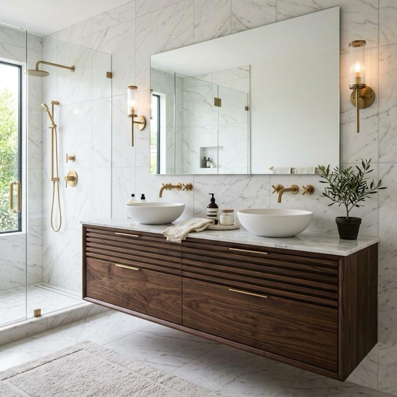 Brass Bathroom Fixtures Styling: Staging Warm Metal Baths