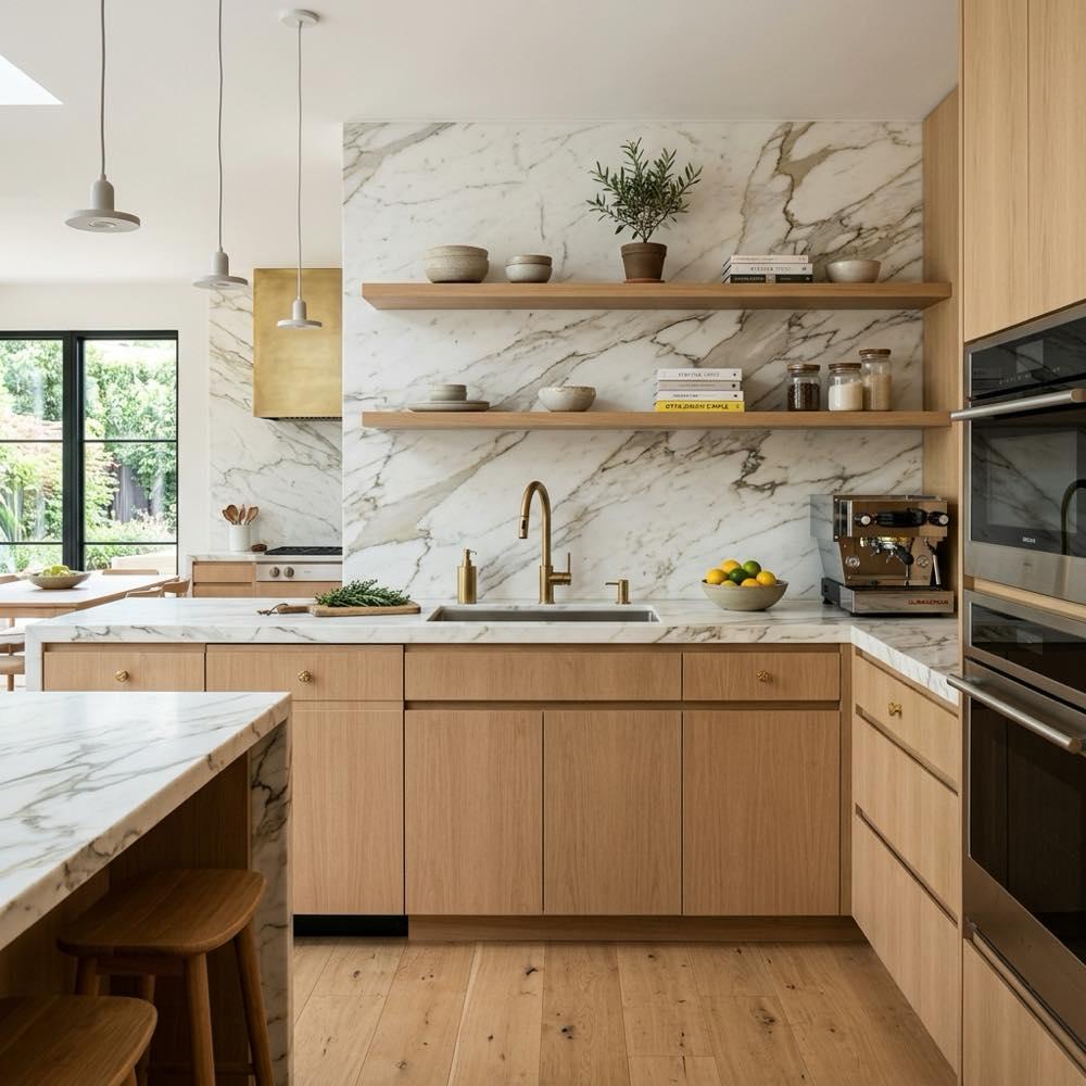 Kitchen Slab Backsplash Ideas: Seamless Stone Backsplash Trends