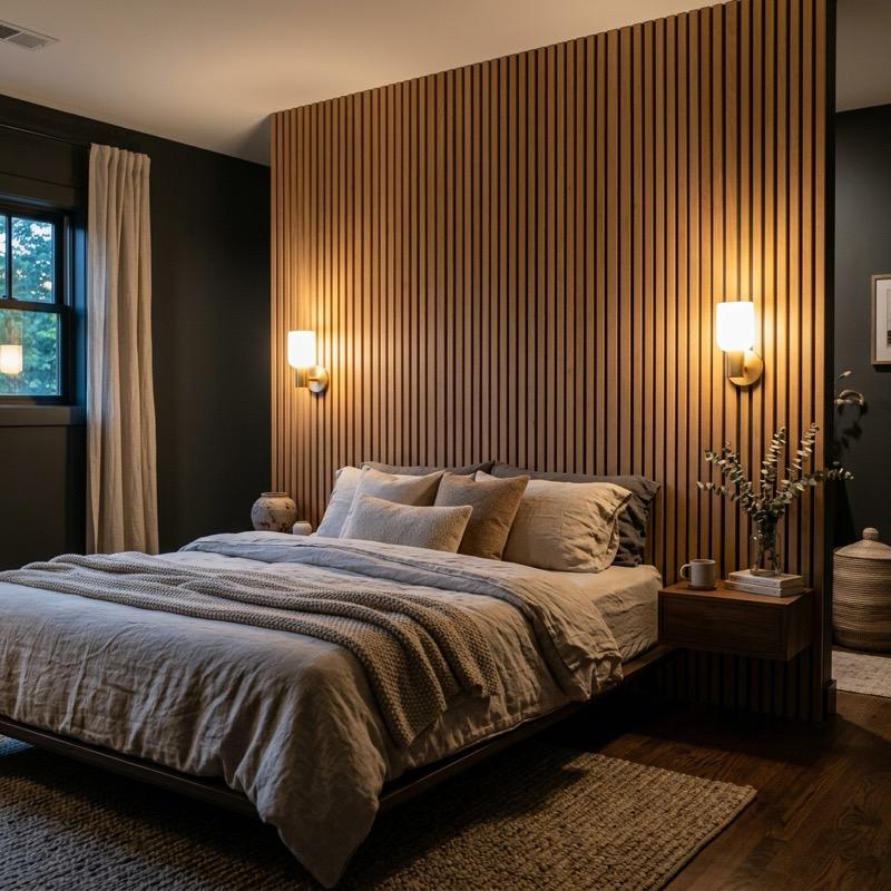 Slat Wall Headboard Styling: Designing Warm Wooden Bedrooms