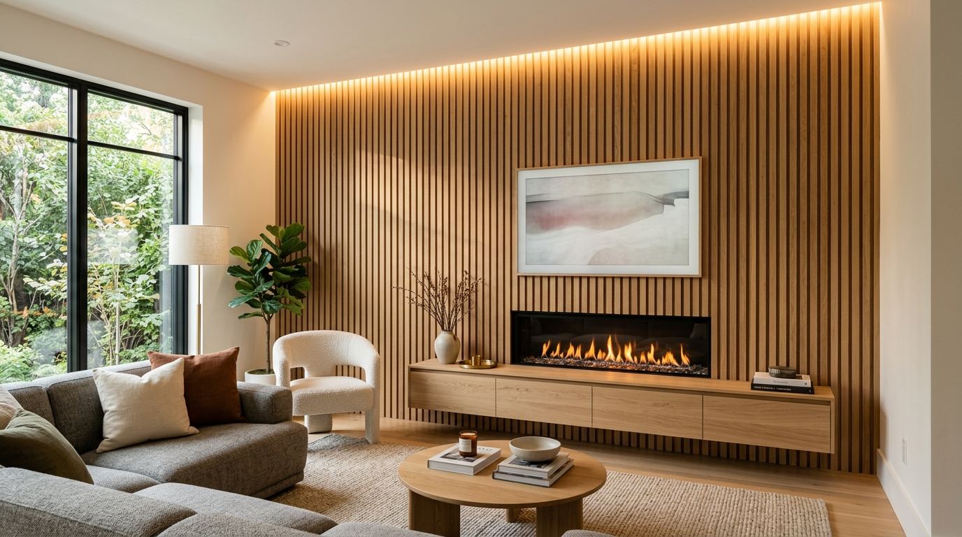 14 Creative Accent Wall Ideas for Living Rooms: Wood Slats, Limewash & Moldings