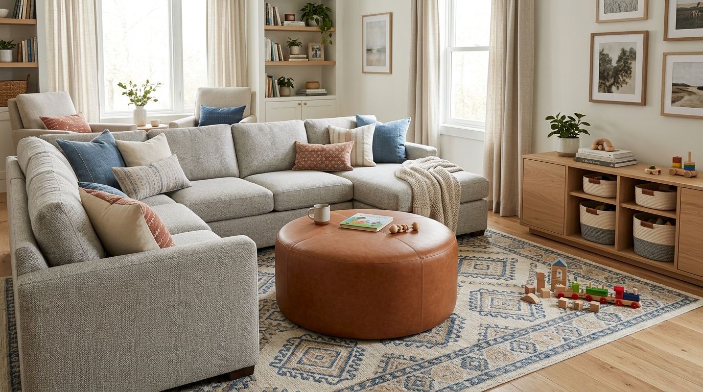 15 Family-Friendly Living Room Design Ideas: Durable Fabrics, Storage & Safety