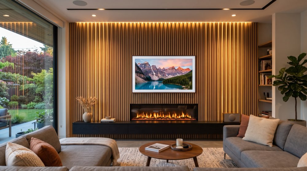 14 Living Room TV Wall Ideas: From Slat Wood Features to Integrated Fireplace Built-Ins